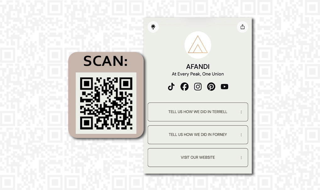 Afandi direct mail QR code and landing page